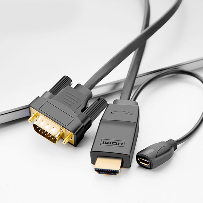 CABLE CREATION CD0193 HDMI转VGA转换延长线 带供电 高清转模拟连接线 智能芯片 电脑/小米盒子接电视 2米